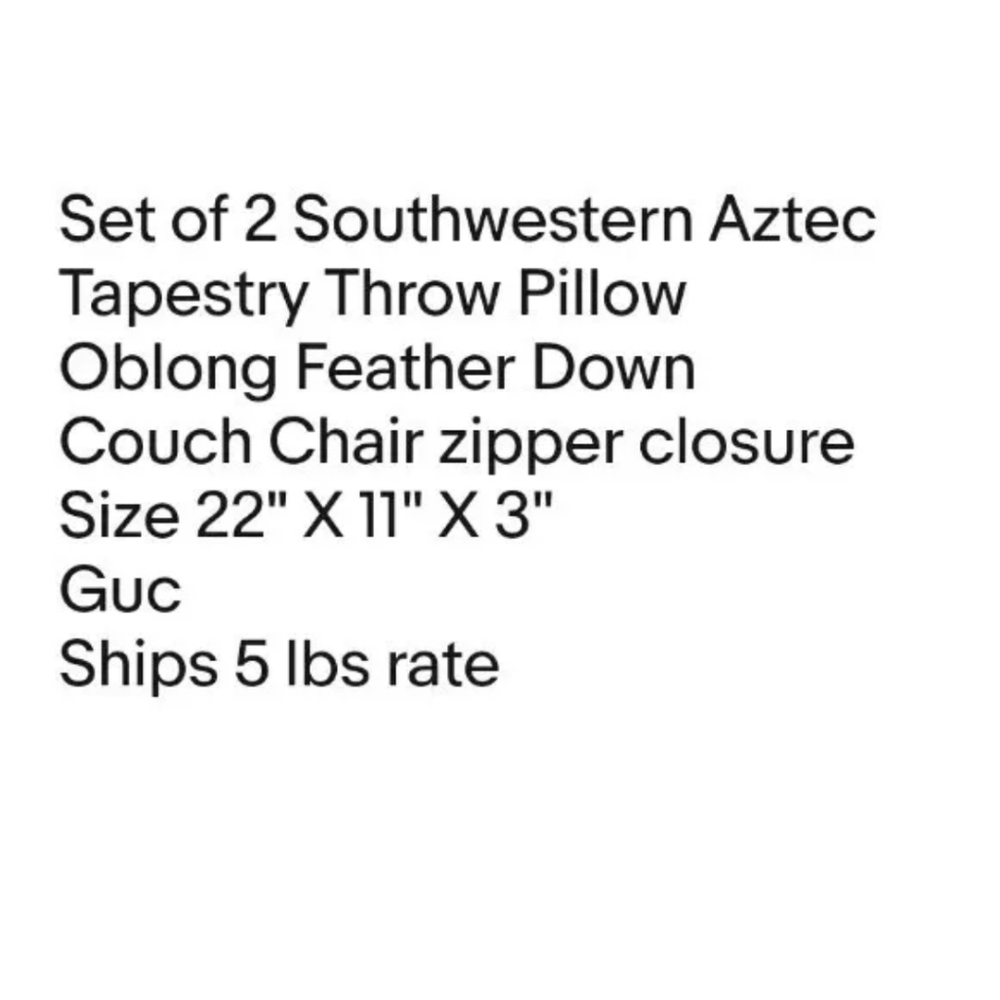 2 Southwestern Aztec Tapestry Throw Pillow Oblong Feather Filler Couch Chair Bed - Picture 9 of 11